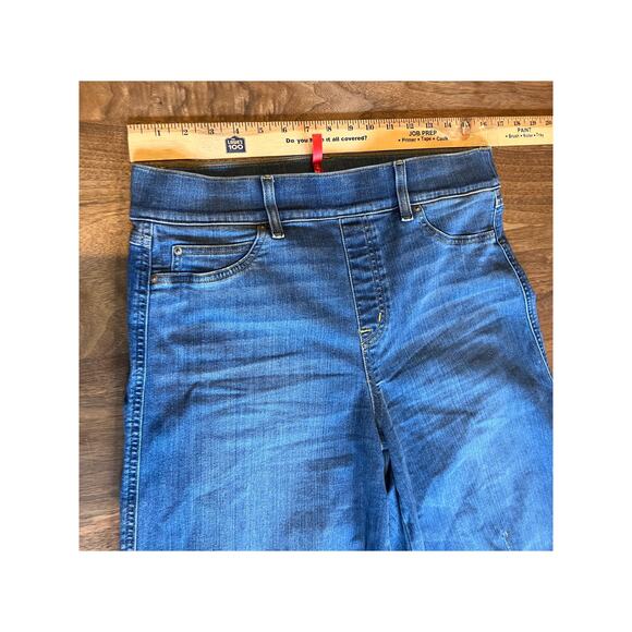 SPANX Vintage Indigo Jeans Flare Large Petite LP Wide Leg Inseam 28" Front Seam - Picture 9 of 9